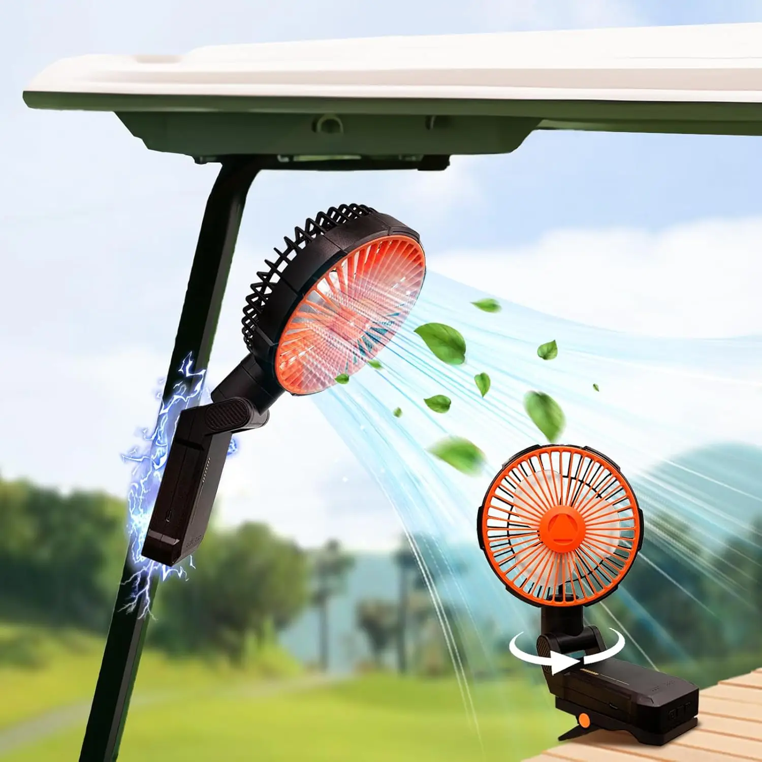 A20 4000mAh Rechargeable Outdoor Camping Fan Battery Operated Clip Fan with Light Folding Multifunction Magnetic Portable