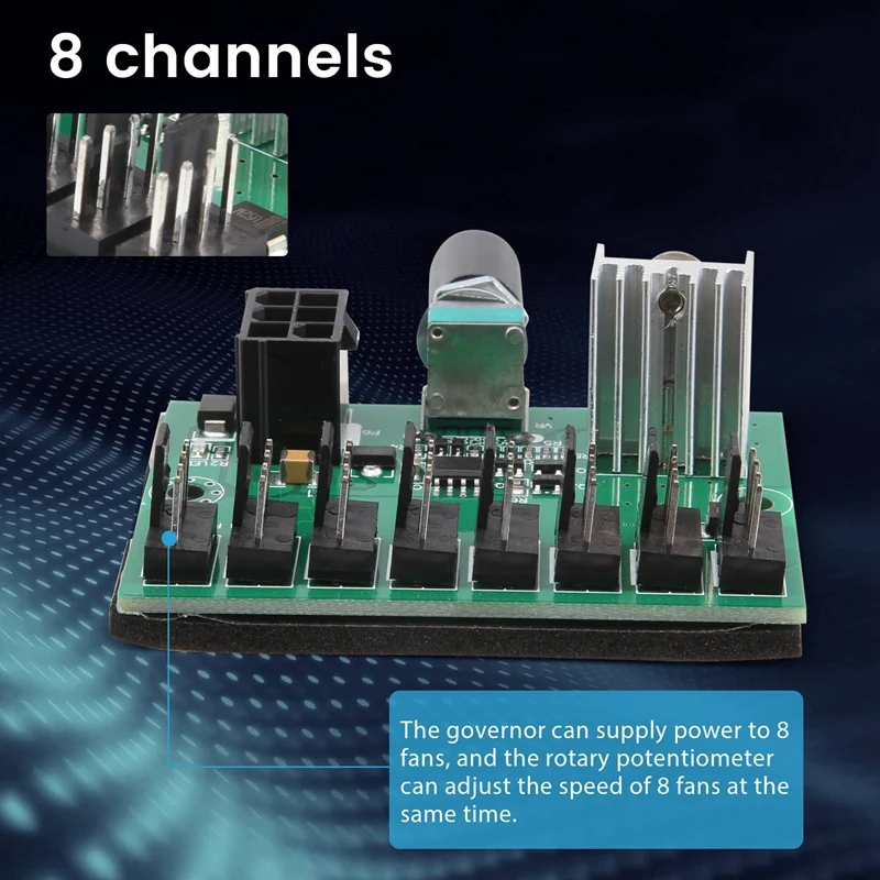 Computer Case 12V Miner Fan Speed Controller 8-Channel Fan Hub PWM High-Power Violent Fan Controller Regulating Governor