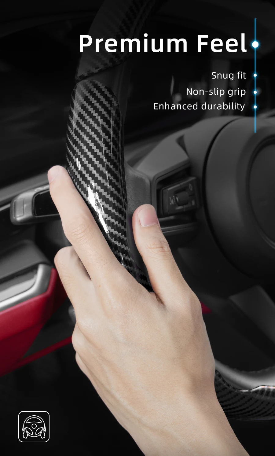 Passend für Ram Carbonfaser-Textur Lenkradbezug mit segmentiertem Schnellverschluss-Design, Langlebig, für Pickup Promaster Rampage 1500 2500 3500 4000 4500 5500 700 1000, Erhältlich in Schwarz, Blau, Rot, Weiß, Silber – Detail 5