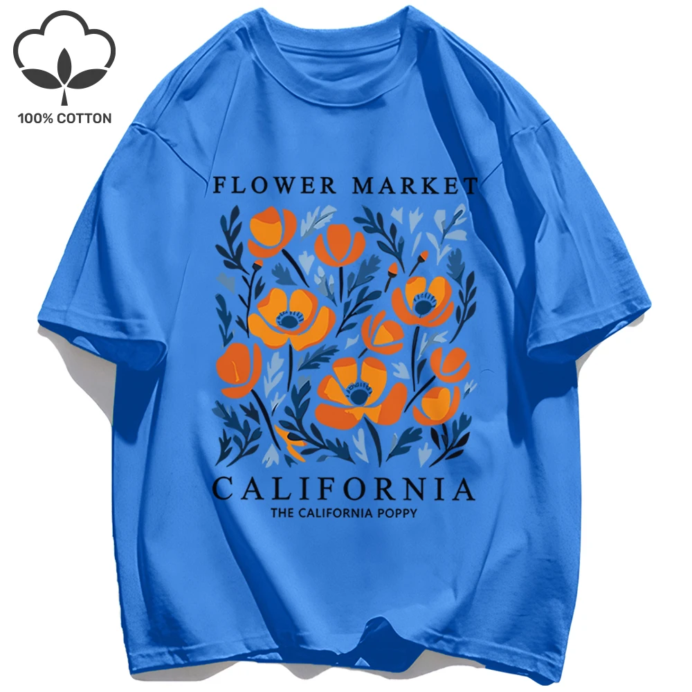 California Yellow Flowers Print Women's Soft Cotton O-Neck Casual Tee