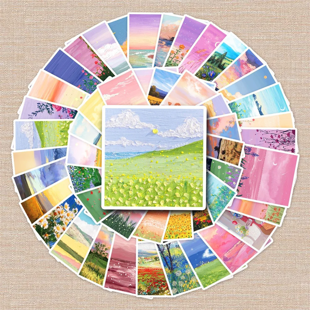 

10/30/50PCS Landscape Oil Painting Small Fresh Creative Graffiti Sticker Guitar Computer Skateboard Waterproof Sticker Wholesale