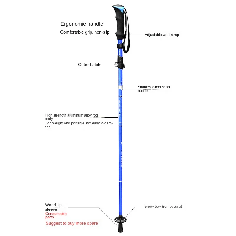 New Light Short Folding Alpenstock Aluminum Alloy Telescopic Walking Stick Outdoor Hiking Equipment Walking Stick