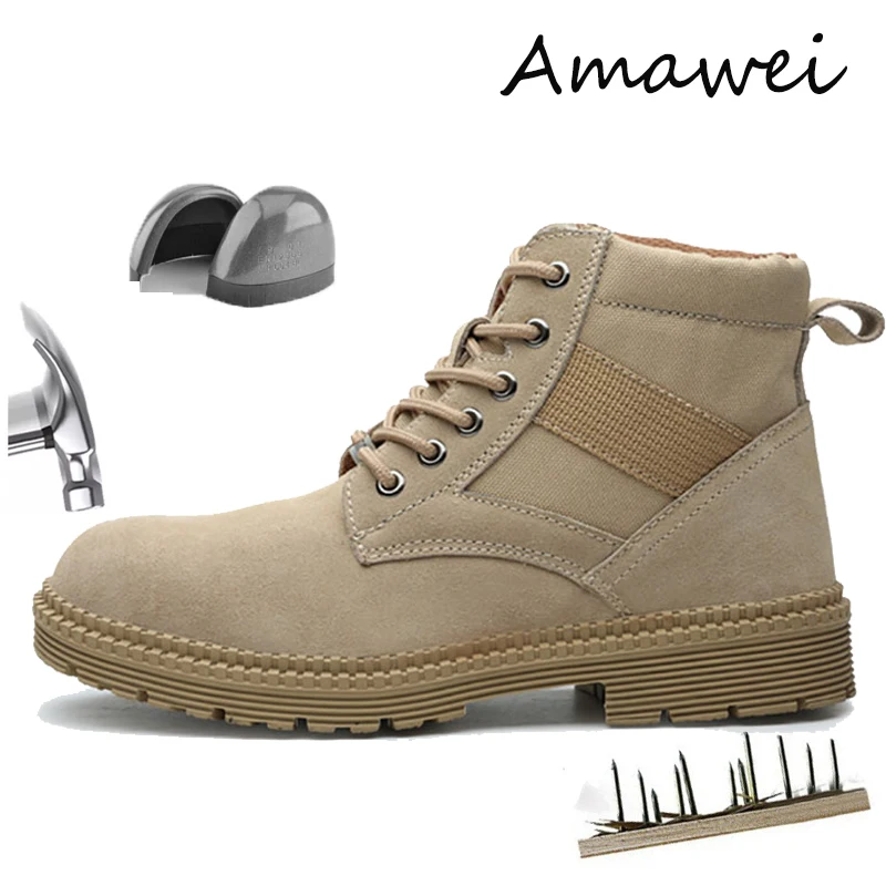 

Amawei Men's Sneakers Construction Indestructible Safety Shoes Women's Steel Toe Work Boots Lightweight Anti-Punctur