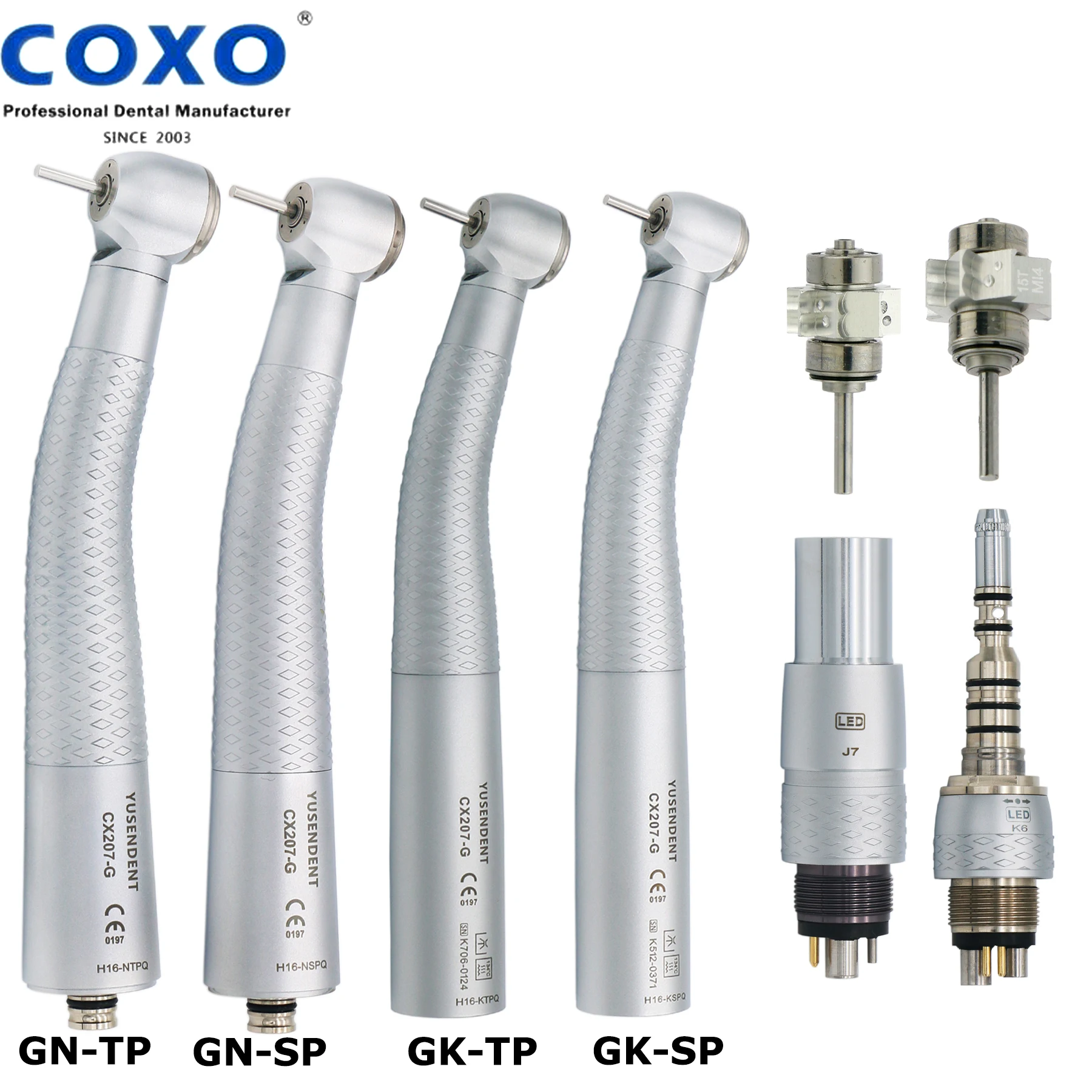 

CX207-GW/GK/GN COXO Dental Turbine Fiber Optic LED Handpiece for NSK SIRONA KAVO 6 Pin Coupling CX229