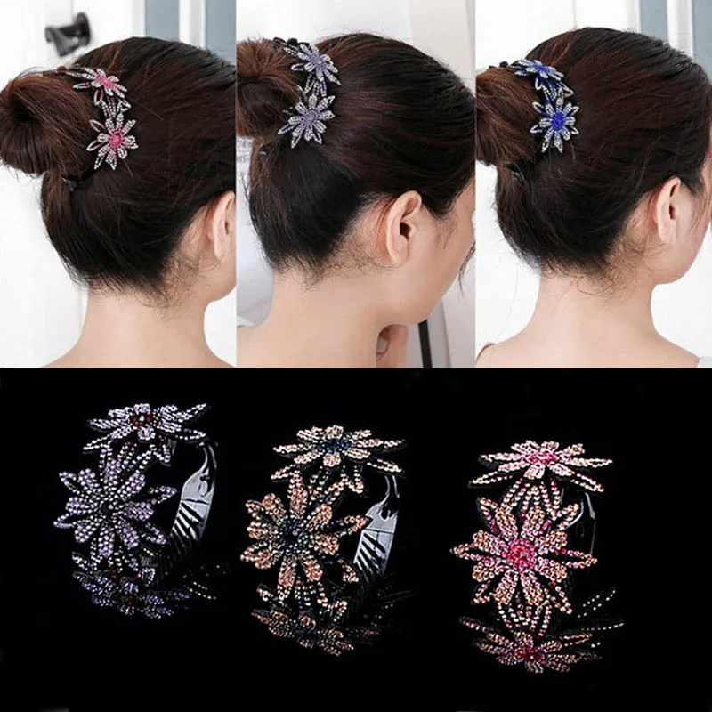 Large Double-Layer Rhinestone Flower Curling Hair Circle Hair Clip Twist Clip Hair Ornament Ball Head Ornament Curler Head Flowe