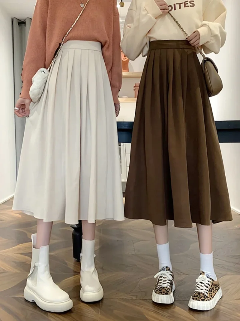 2023 New Pleated Skirt Women Mid-Length 2023 New Early Autumn High Waist Slimming Temperament Skirts Preppy A- Line Skirt Skirt