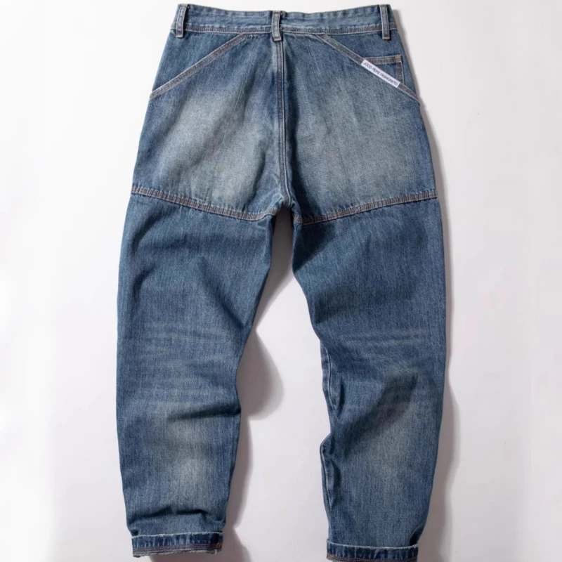 Men's Jeans Heavyweight Pure Cotton Straight Denim Pants Retro Washed Blue Cargo Cowboy Trousers Male 2