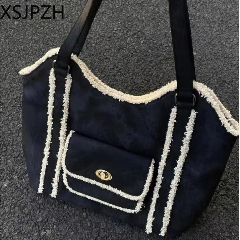 

Spring Summer 2023 Sweet Cool Trend Niche Bag Vintage High Value Stitching Lamb Wool Shoulder Bag Hand Tote Bag Fashion Tideway