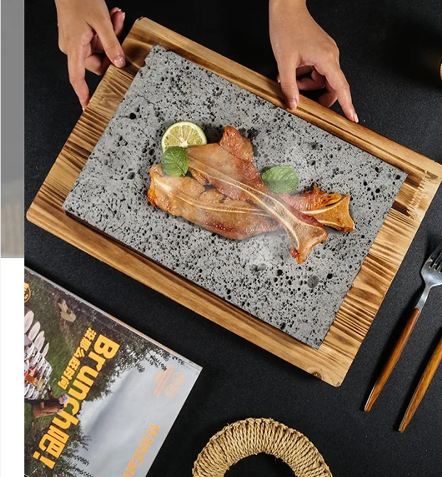 Volcanic Slate Barbecue Stone Grill Pan Steak Pan Western Restaurant 25X15CMCM High Temperature Rock Grill Pans Grilled Eel Plat