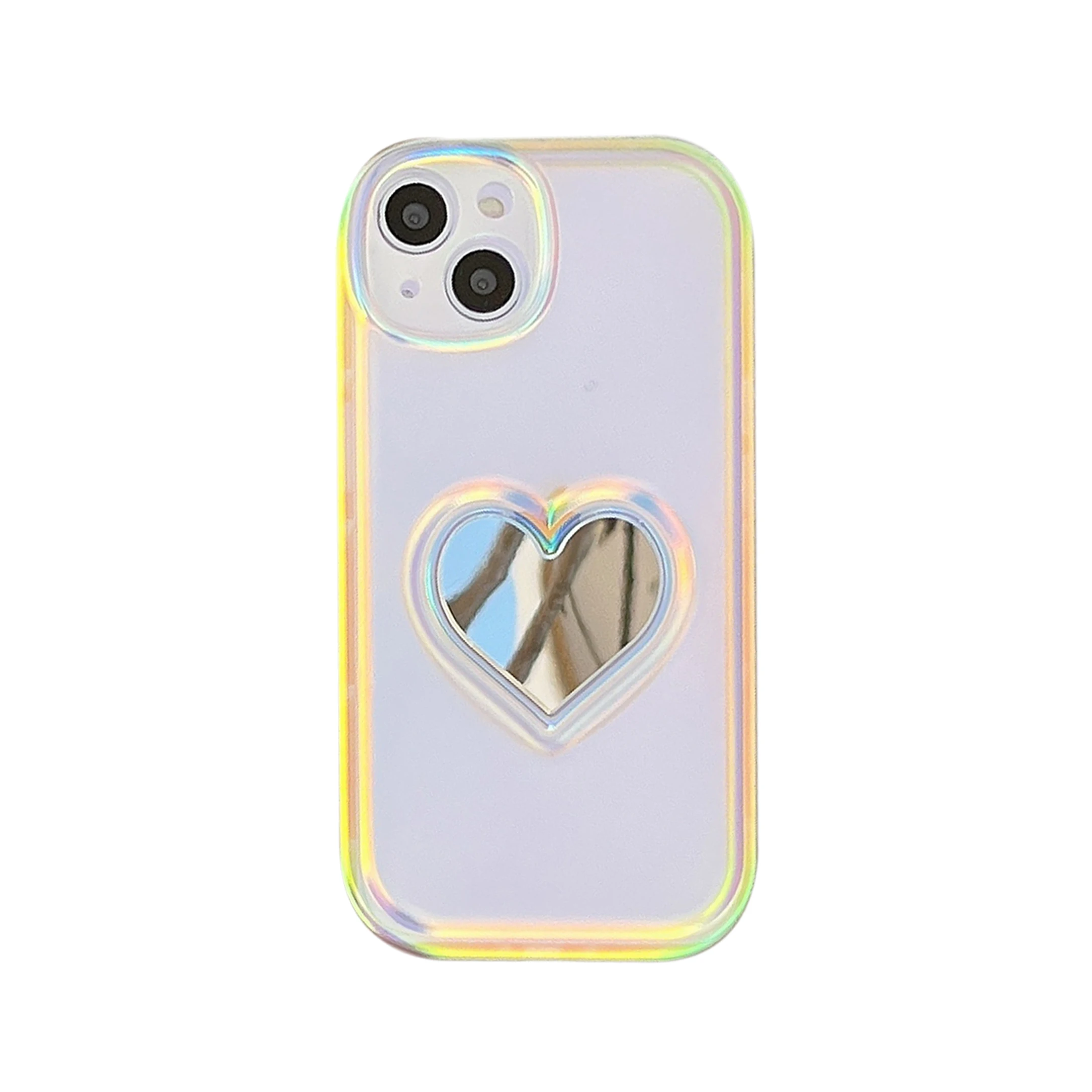 Korean White Heart Makeup Mirror Cute Phone Cases For iPhone 14