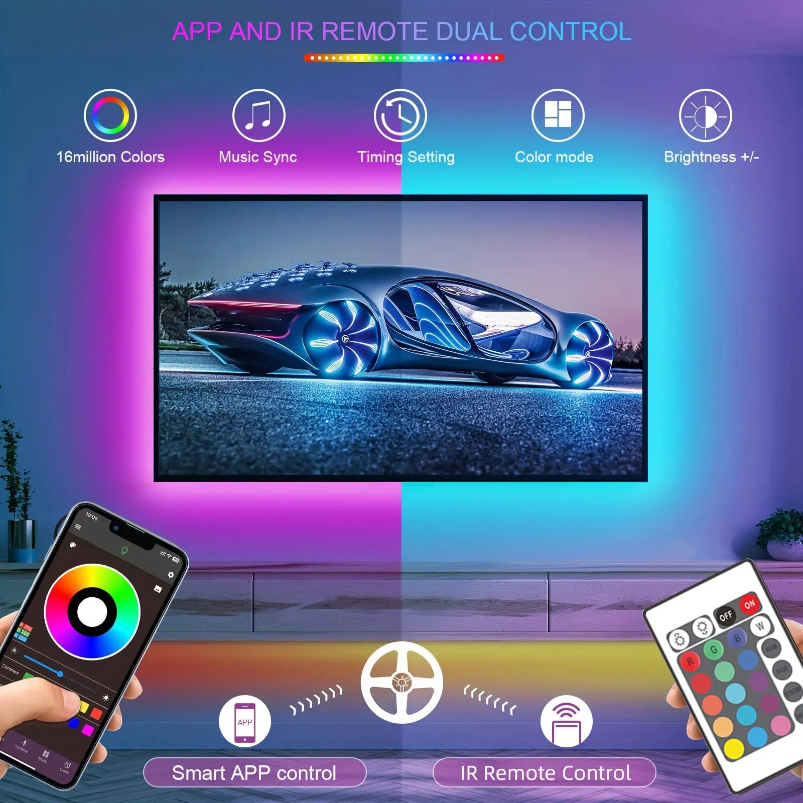 أضواء شريط Led بلوتوث التحكم RGB LED أضواء للتلفزي...