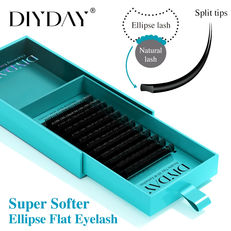 DIYDAY Ellipse Flat Wimpernverlängerung 0,15 0,20 Superweichere individuelle flache Wimpern Natürliches Aussehen Falsche Wimpern für Make-up