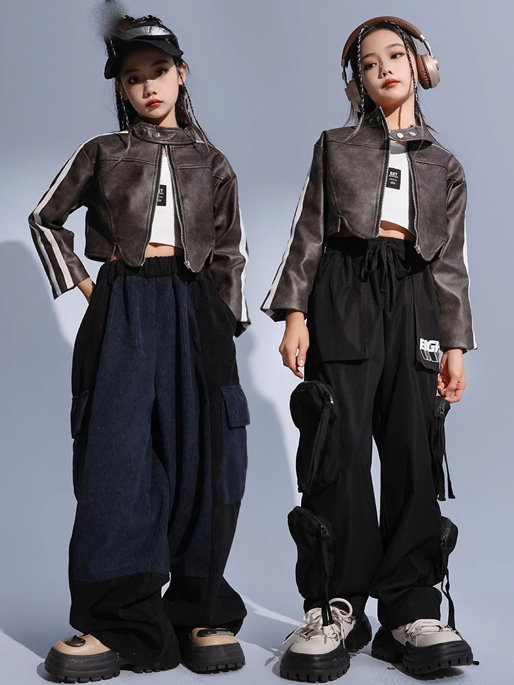 

2023 Ballroom Hip Hop Dance Performance Costumes For Girls Short Jacket Loose Pants Suit Kids Clothing Jazz Streetwear DQS14962