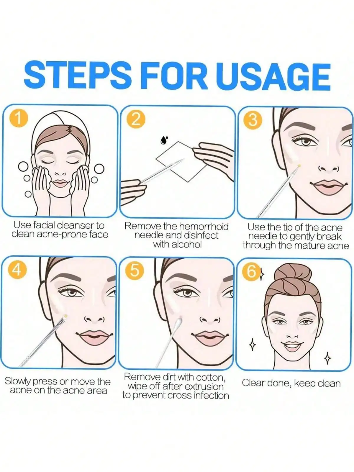 1/4 aiguilles multicolores pour points noirs et imperfections, soin de la peau, soin beauté femme, nettoyant pores, crochets_voghion.com