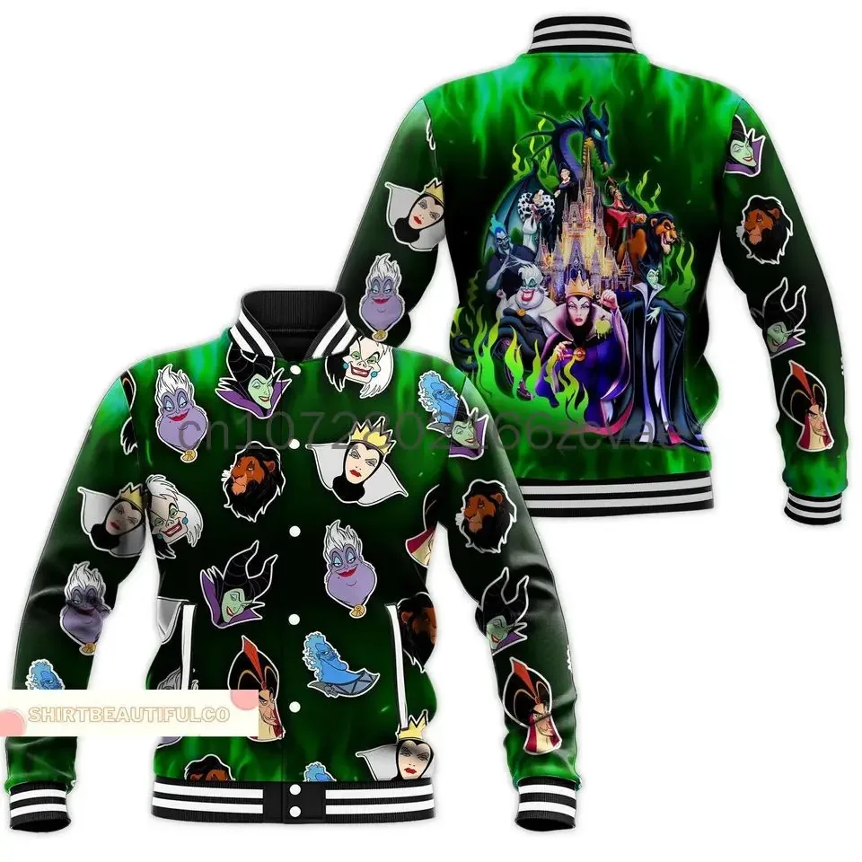 

2024 New Villains Maleficent Baseball Jacket Disney Maleficent Casual Baseball Jacket Oversize Street Men's and Women's Jackets