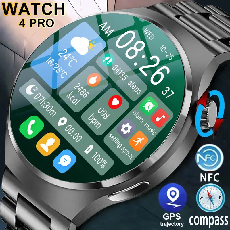 2024 New GPS Trajectory Smart Watch Men GT4 Pro 360*360 HD Heart rate IP68 Waterproof Smartwatch BT Call NFC Compass Watch 4 Pro 1