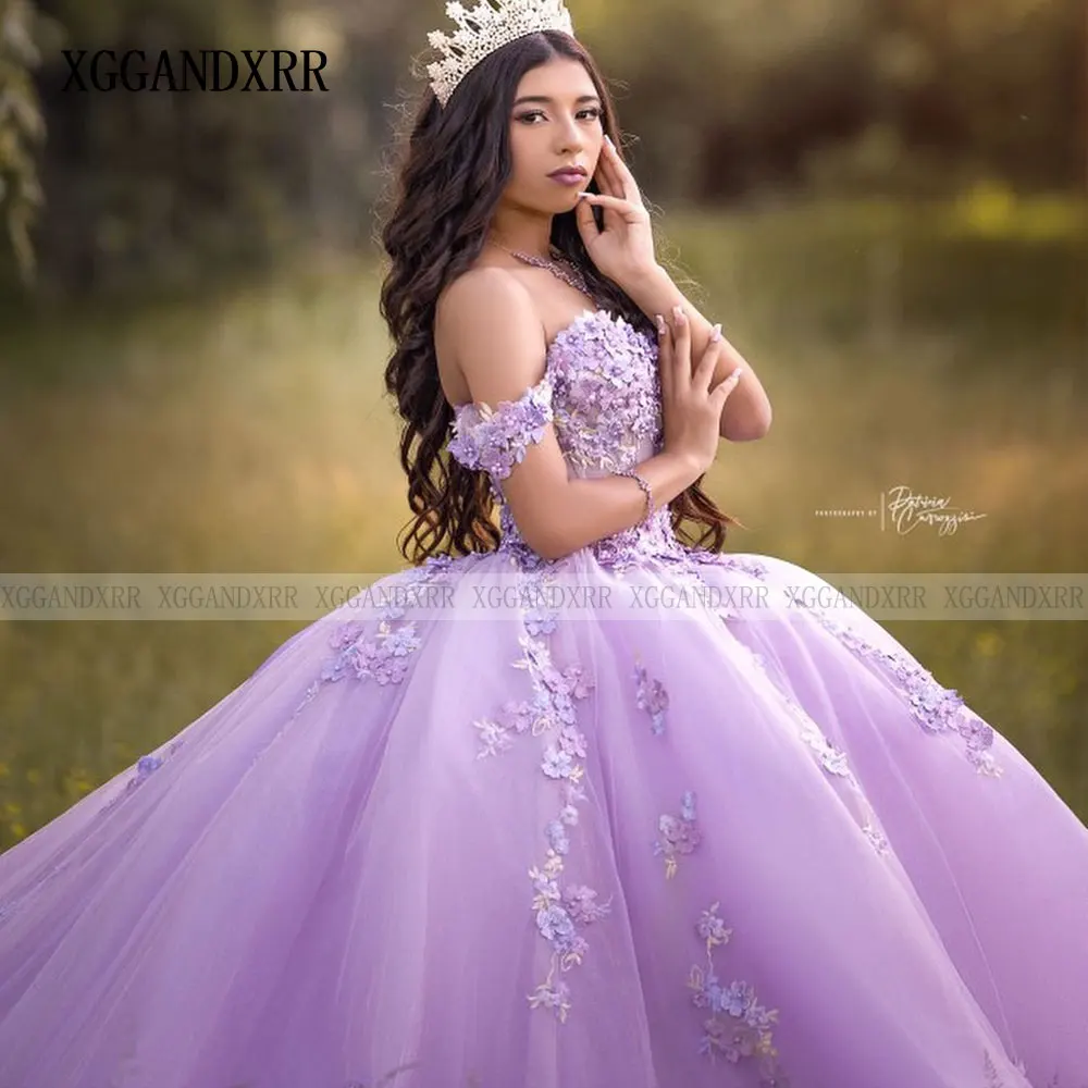 Light Purple Quinceanera Dresses Lilac Sweetheart Lace Applique Ball Princess Sweet 16 Dress Vestido De 15 A&ntilde;os