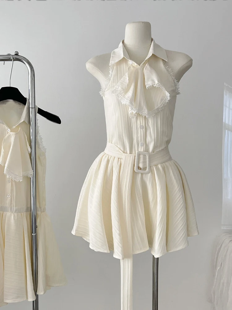 

Женское винтажное мини-платье без рукавов, летнее кружевное платье-рубашка в стиле девушки из леса, вечернее платье Gyaru 2000s, новинка