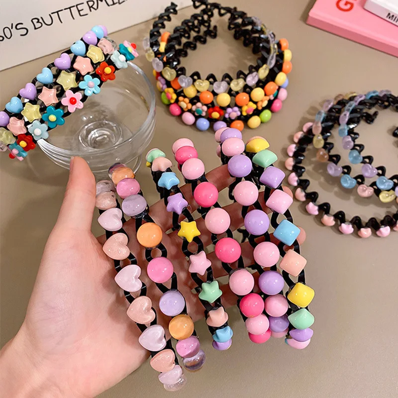 Cute Colorful Flower Round Star Heart Wave Metal Hairband For Girls Lovely Hair Decorate Headband Kids Sweet Hair Accessories