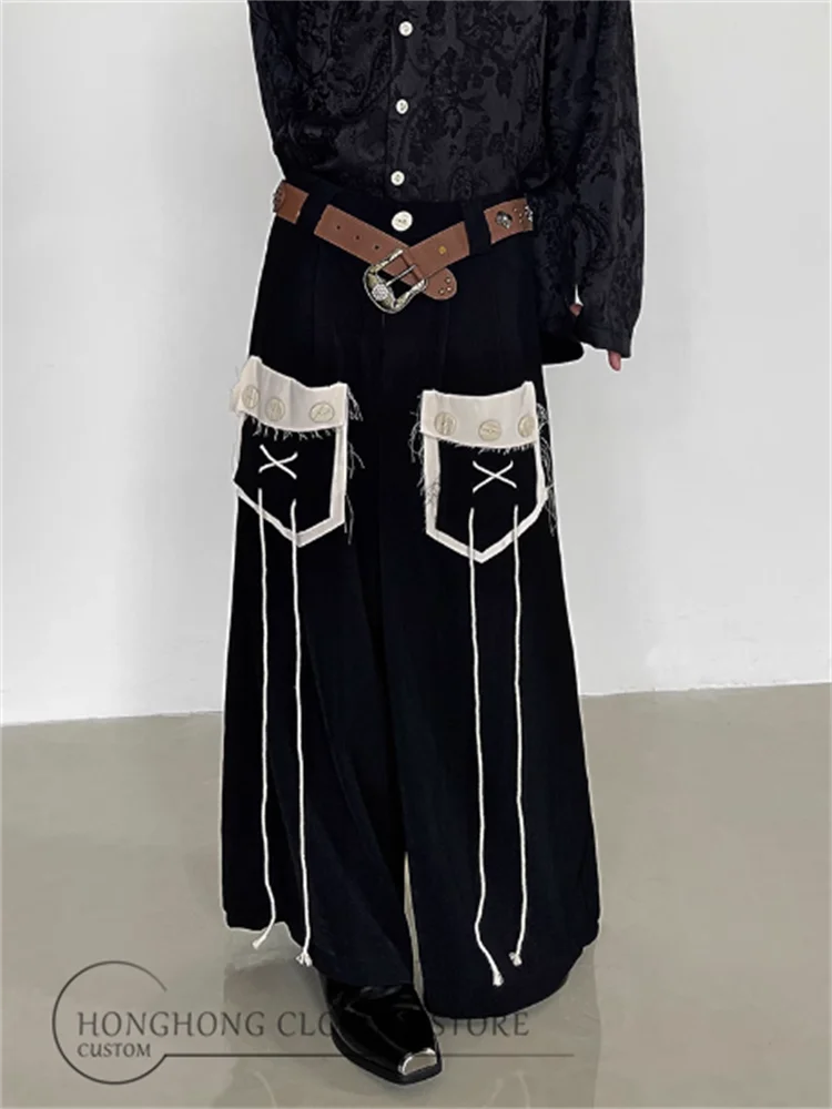 Vintage design with pocket fringe dress pants with unisex high style loose culottes