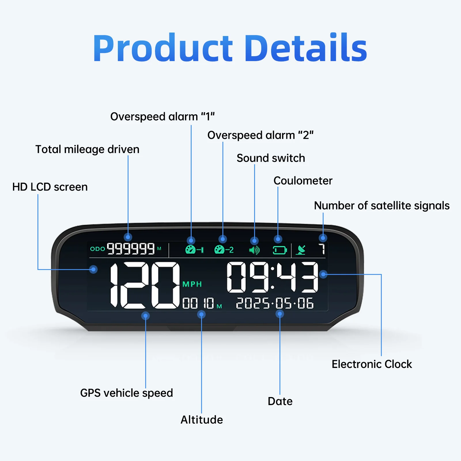 X100 GPS 태양광 헤드업 디스플레이 스마트 자동차 HUD 속도계 주행거리계 고도계 차량 전자제품 액세서리 hud