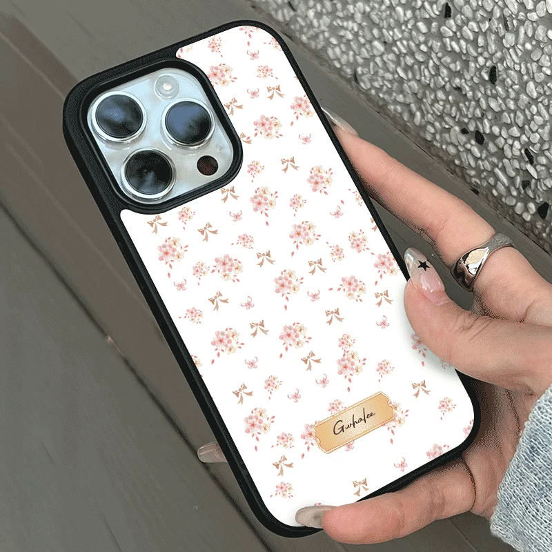Chic Pink Bow & Flower Soft Phone Case with Black Border