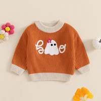 Toddler Baby Halloween Sweaters Long Sleeve Round Neck Ghost/Letter Embroidery Knit Tops Sweatshirts 3