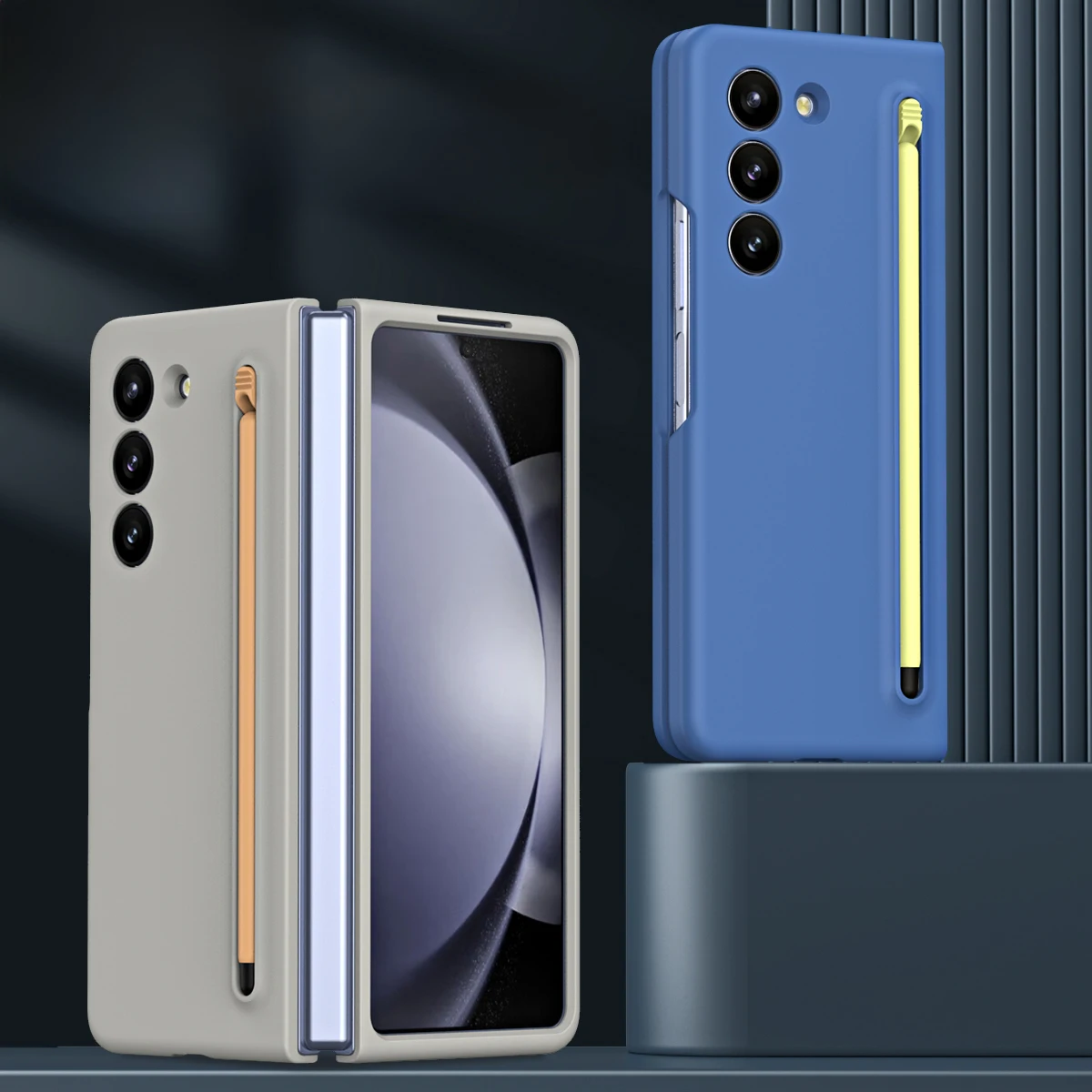 Business Simple All-inclusive Folding Phone Case For Samsung Galaxy Z Fold 5 Pen Slot Design Anti-drop Shell With Capacitor Pen