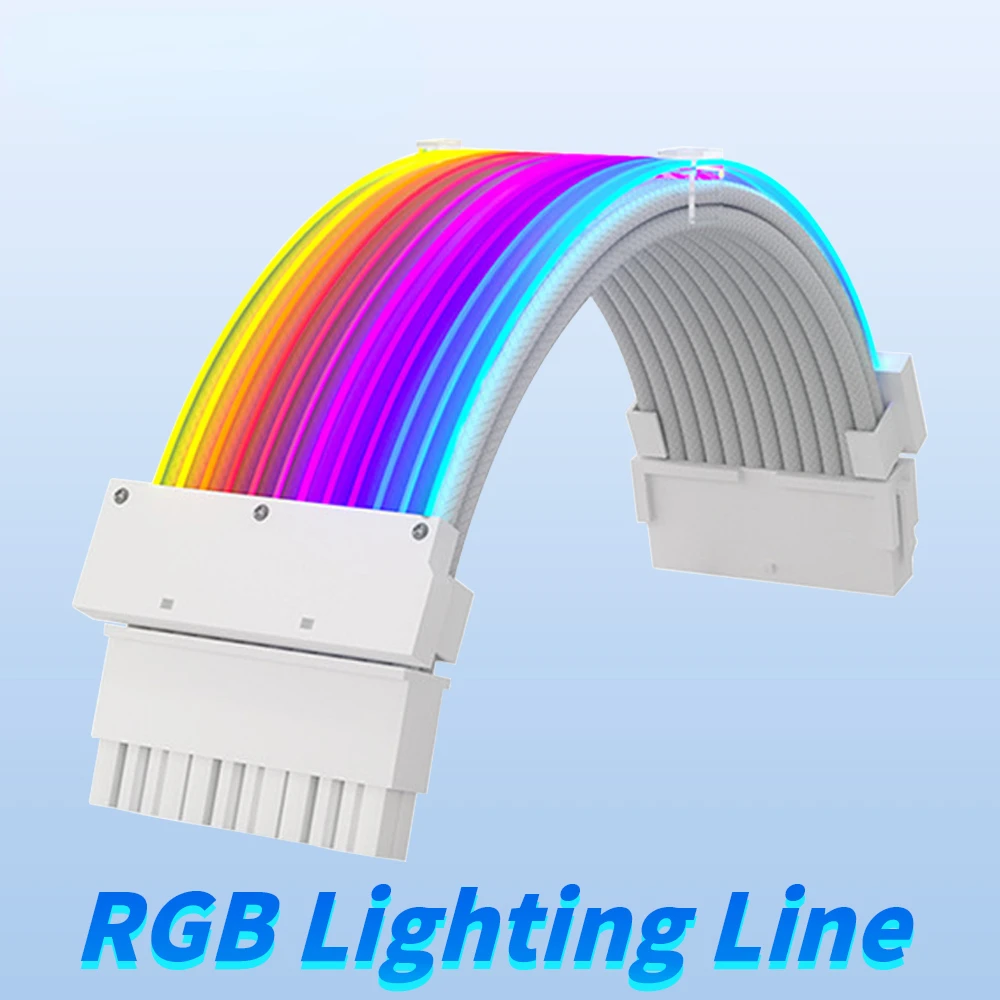 5V 3 PIN RGB Luminous Neon Wire 24 pin ARGB ATX Extension Cable Motherboard Graphics Card Power Supply Braid Cable Kit ATX Cable