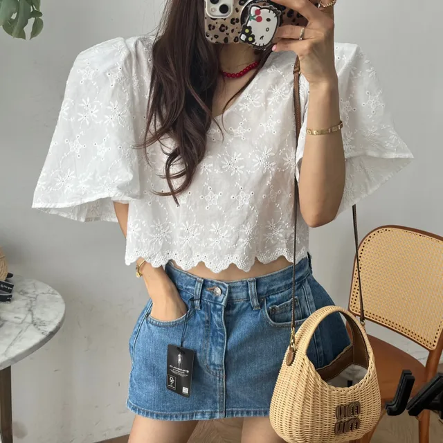 hooked vintage tops Women's Hooked Floral Heavy Embroidery