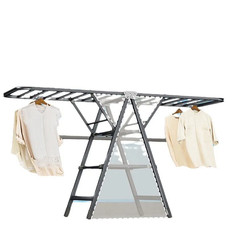 1pcs Folding Floor Drying Rack Household Bedroom Balcony Hanging Clothes Drying Quilt Hanging Rod Can Be Folded Storage 6