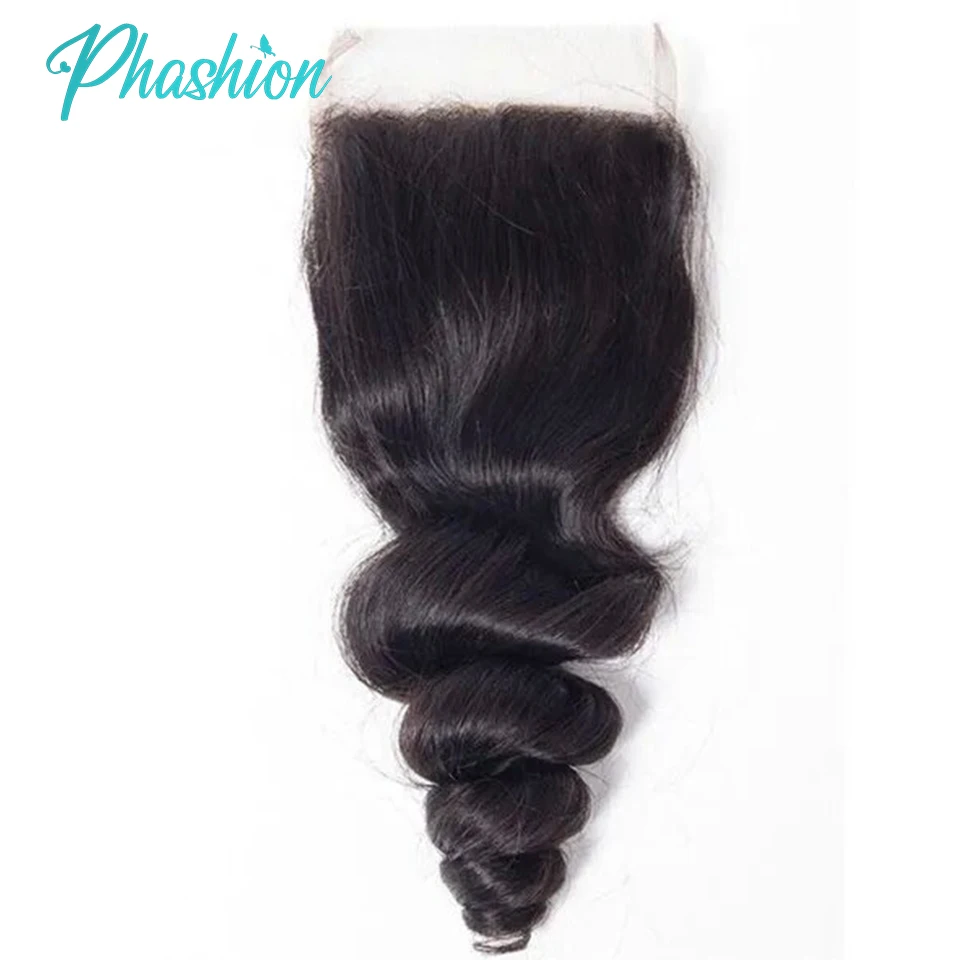 Phashion Loose Wave 13x4 Lace Frontal Only Transparent Swiss 4×4 Closure Pre Plucked Brazilian Remy Human Hair For Black Women
