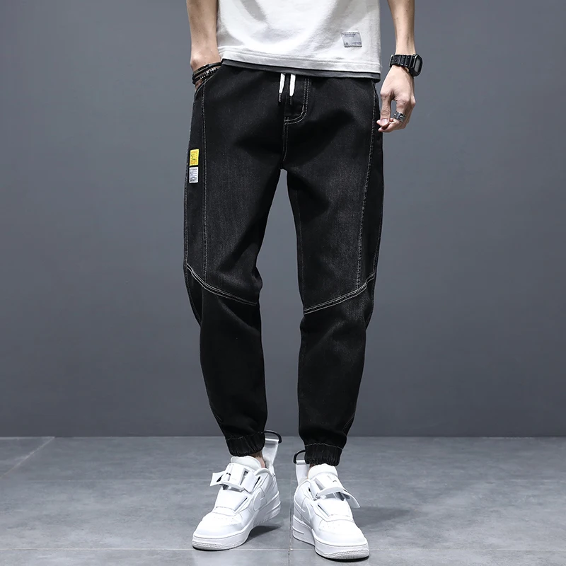 

New Spring Autumn Casual Jeans Men's Solid Denim Pants Streetwear Hip Hop Cowboy Trousers Elastic Waist Joggers Plus Size M-5XL