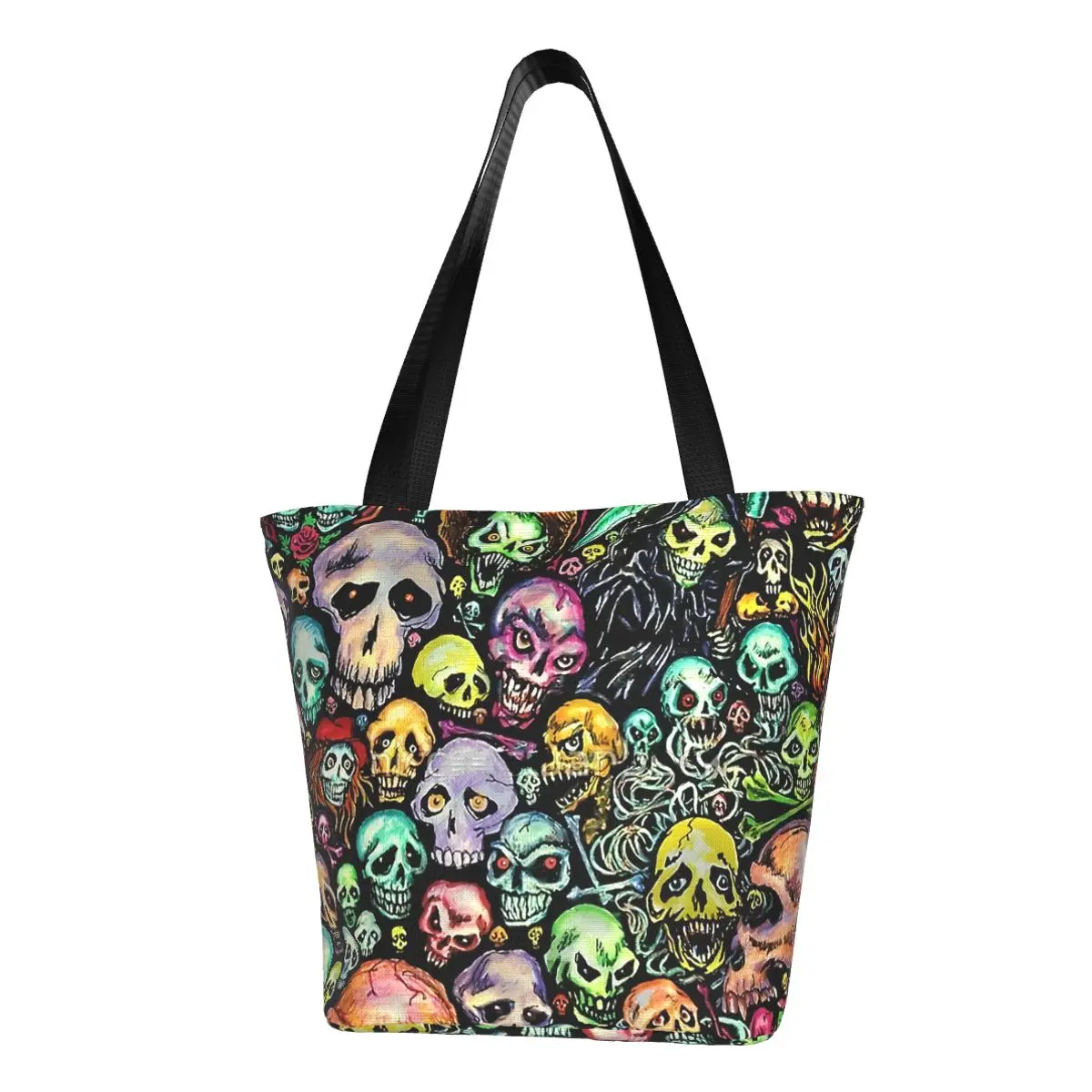 

Холщовая сумка-шоппер для покупок, вместительная сумочка через плечо с рисунком ужасов, скелета, черепа, Хэллоуина, жуткий искусство