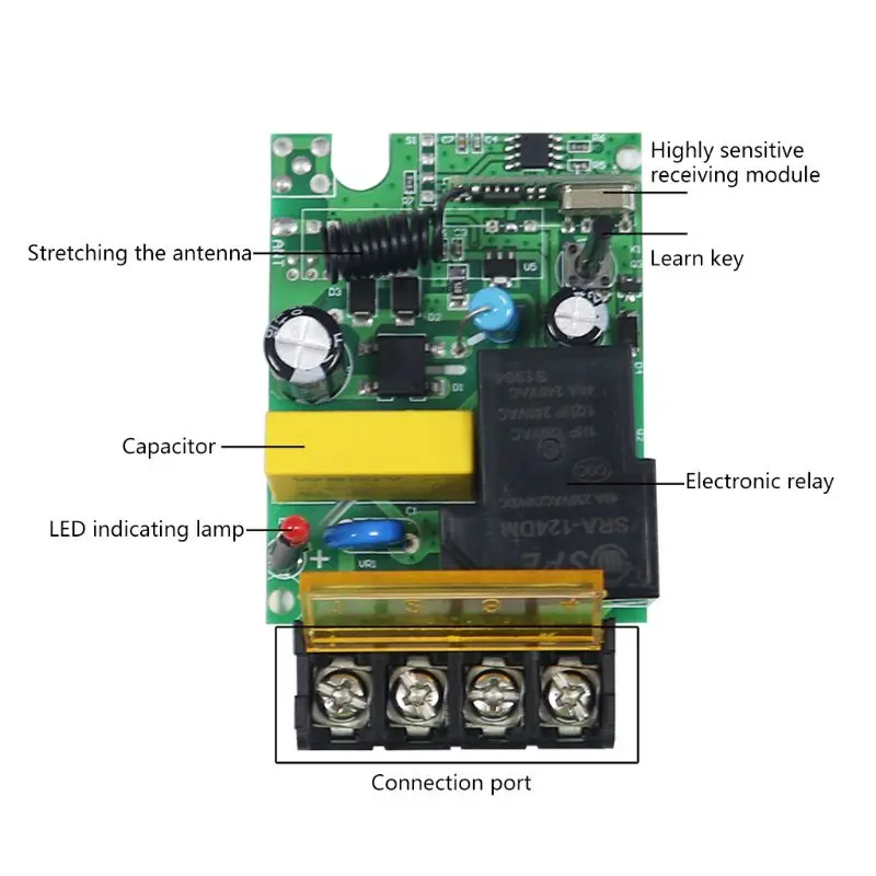 릴레이 무선 리모컨 스위치 리시버, LED 조명, 2000M 송신기, 315MHZ, 433MHZ + 220V, 380V, 30A