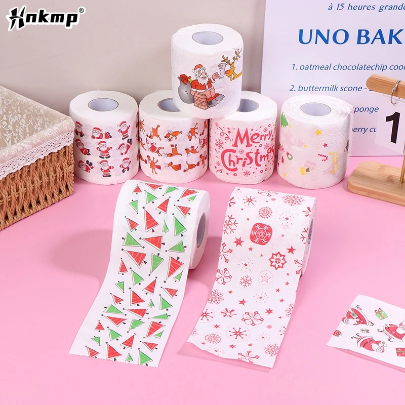 Creative Cartoon Toilet Paper Christmas Pattern Series Roll Paper Santa Claus Reindeer Hygienic Rolls Funny Napkins