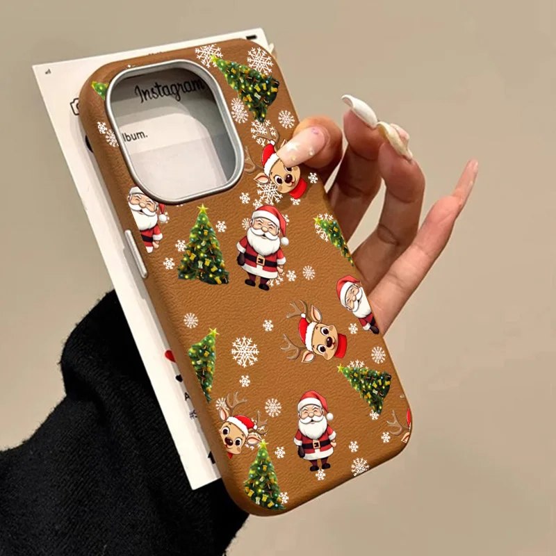 Elegant Leather Texture Christmas Santa Elk Shockproof Case - Solid Color Cover
