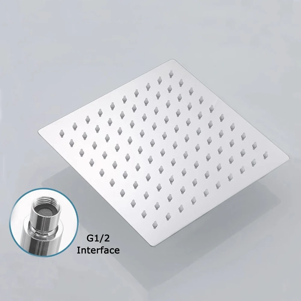8/10/12 Inch Rainfall Shower Heads Stainless Steel Square Showerhead Ultra Thin Waterfall Shower Head Pressurized Shower Head 6