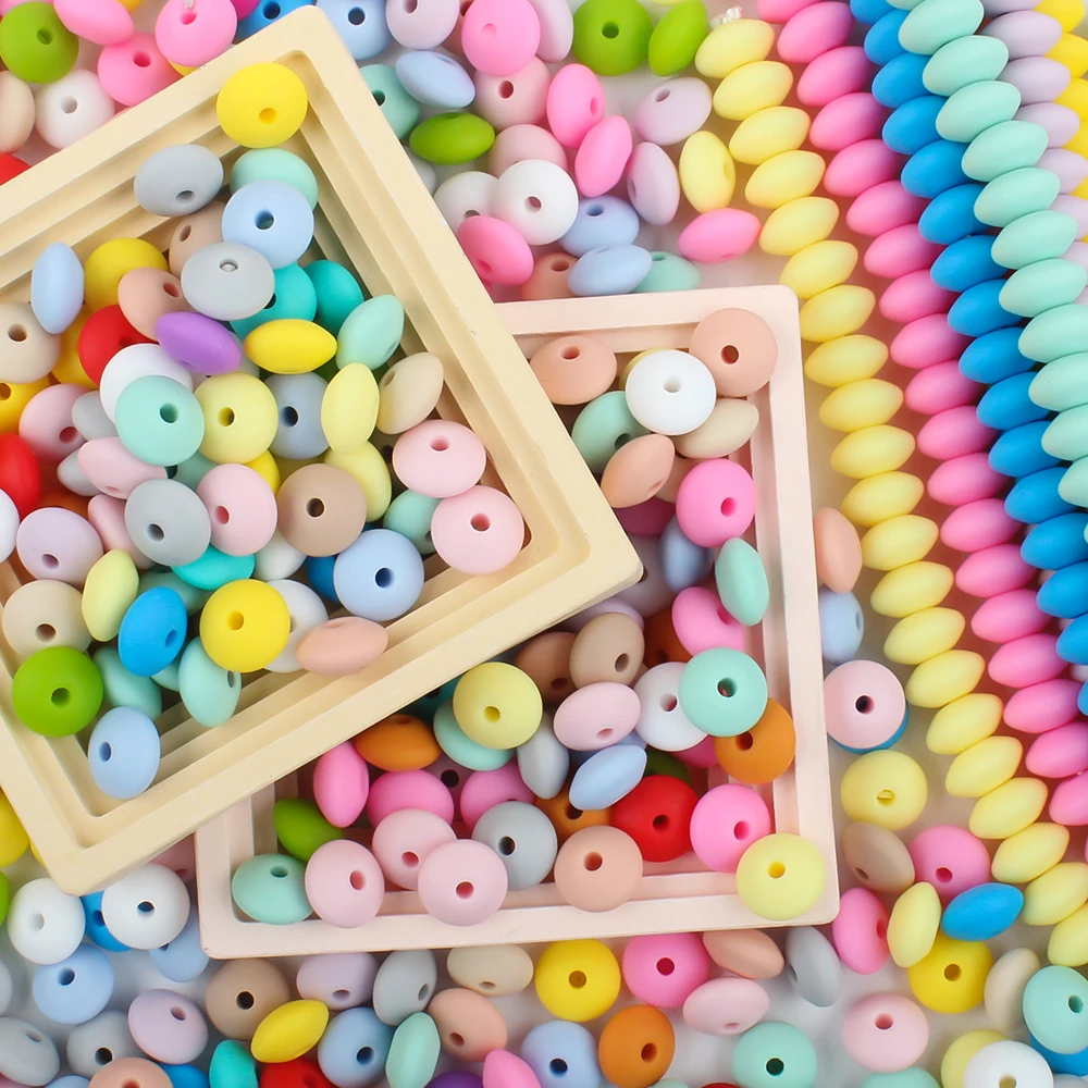 Baby Silicone Teething Toys 12mm Lentil Beads Food Grade DIY pacifier clip Necklace Teether children's Accessories 50pcs