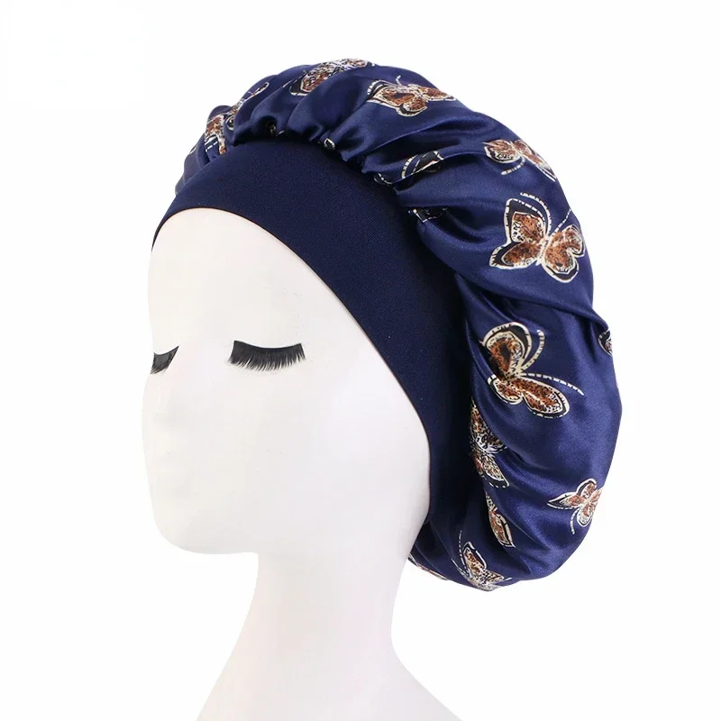 Bonnet en satin imprimé multifonctionnel pour femme, élastique, large bande, nuit, sommeil, bonnets chimio, cheveux, tête ronde, mode