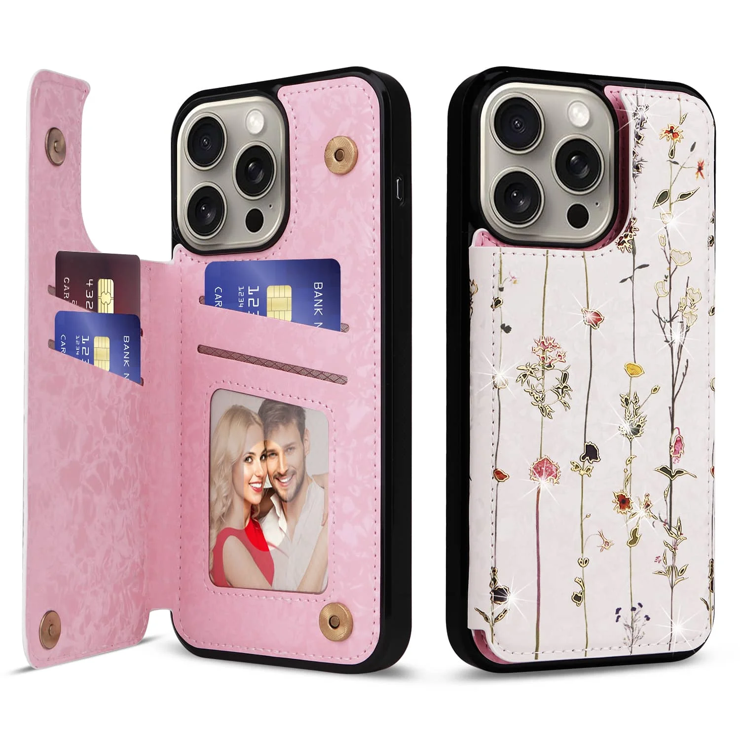 Premium PU Leather Wallet Case with Card Holders, Kickstand, RFID Blocking & Double Magnetic Clasp