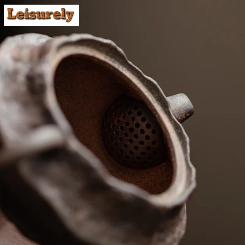 150ML Handamde Persimmon Lid Teapot Retro Old Rock Clay Pot Household Tea Maker Kettle With Strainer Kung Fu Tea Ceremony Craft