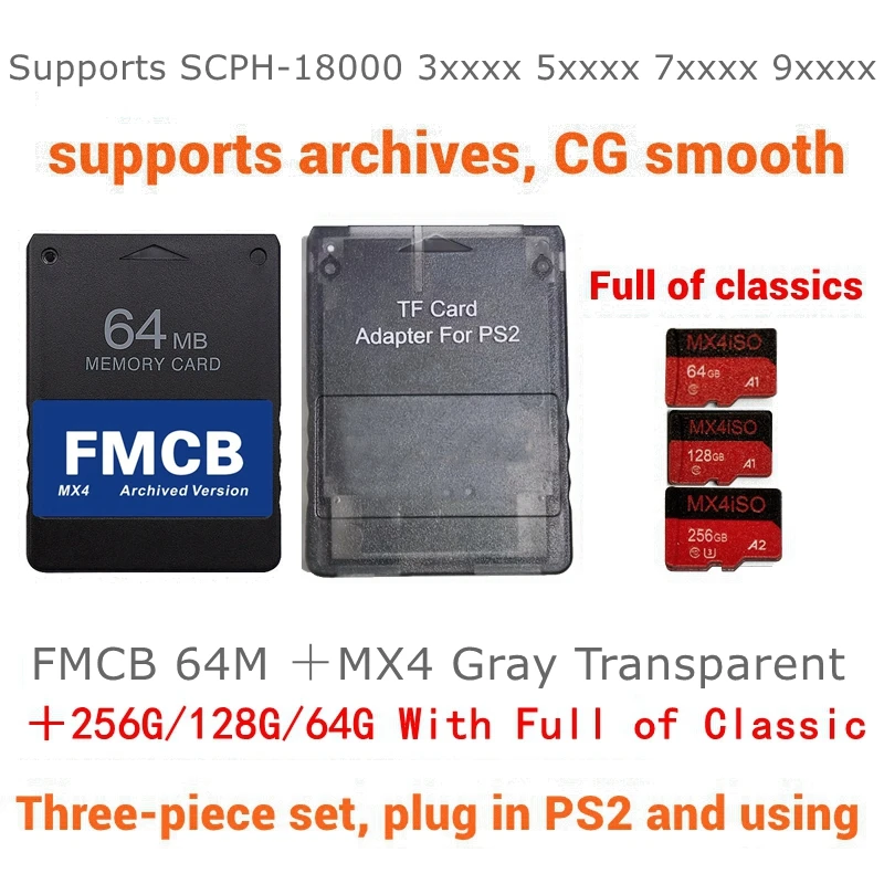 

MX4 TF SIO2SD Adapter For PS2 Consoles + FMCB Card + 64G 128G 256G MX4iSO TF SD Card With PS2 ISO choose combination package