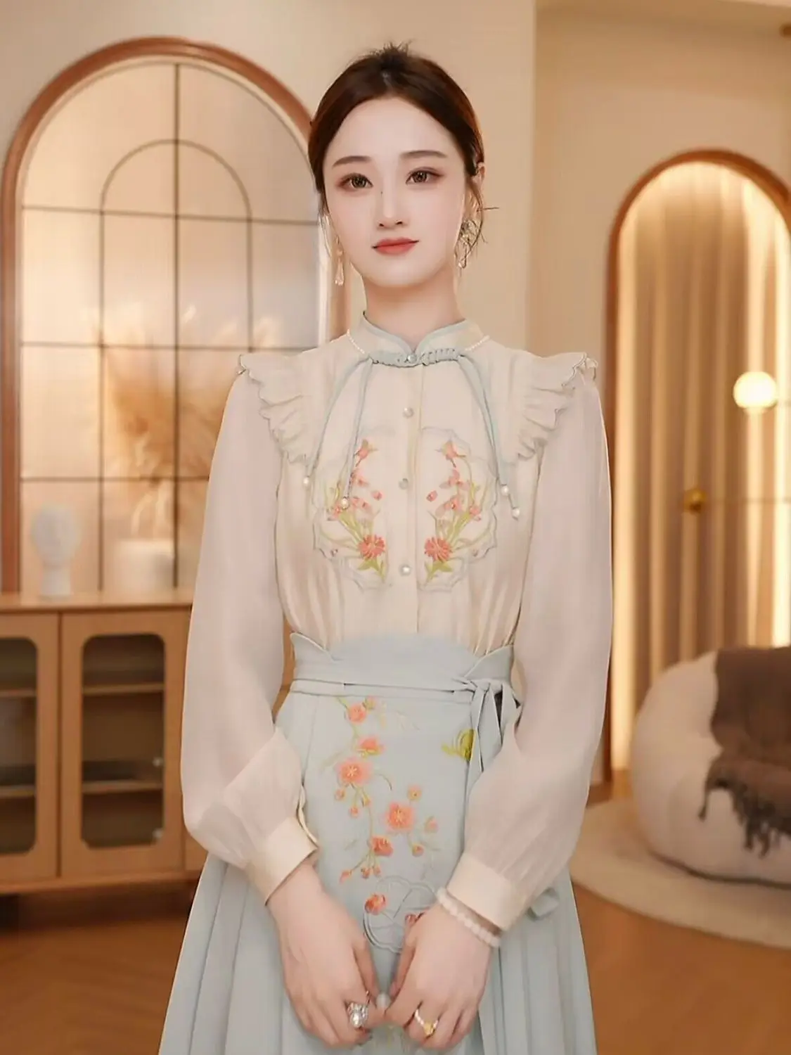 

Chinese Sense Shirt and Half Skirt Set for Women Temperament Country Style Design Spring Chic New 2-Piece, 2022