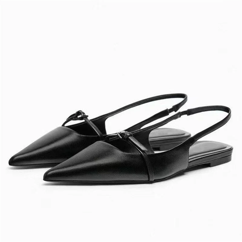Summer Women's Flat Bottom Slingback Sandals Leopard Pointed End Mules Leather Pu Low-heel Beach Shoes women slingback sandals women flat shoes