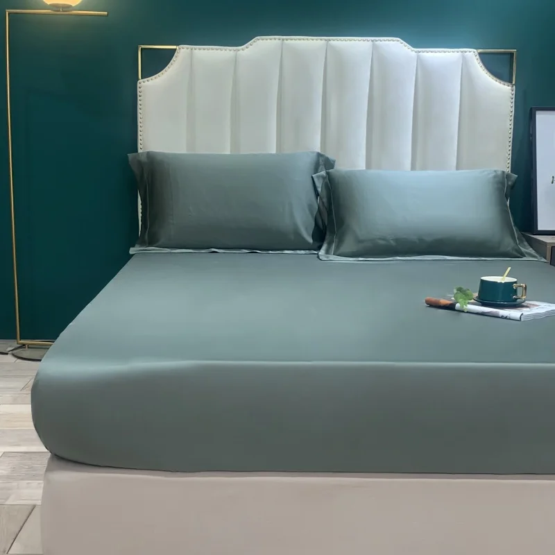 

Fitted Sheet Natural Mulberry Silk BedSheet Solid Color Real Silk Mattress Cover Single Double King Size Elastic Band Sheet