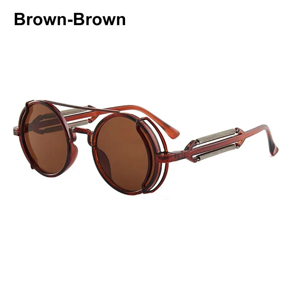 Punk Steampunk Sunglasses Double Spring Temples Sun Glasses Fashion Round Sunglasses Gothic Style UV400 Protection Eyewear black sunglasses women Sunglasses