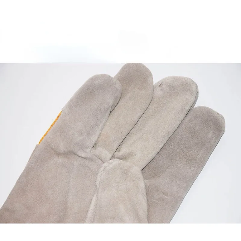 Welding gloves yellow cloth two-layer cowhide short welding gloves half leather labor protection welding gloves leather gloves 5