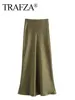 TRAFZA 2024 Y2K Casual Women Long Skirt Spring Elastic High Waisted A-Line Casual Female Satin Skirts High Street Lady Skirts 2