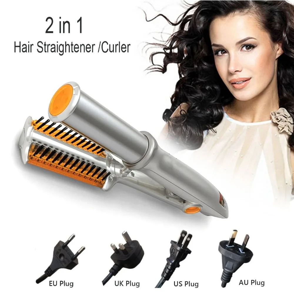 2 in 1 Hair Straightener Iron Curling Curler Portable Adjustable Temperature Ceramic Curling Iron Wand Roller Hairdressing Tool стайлер для волос cloud nine the curling wand